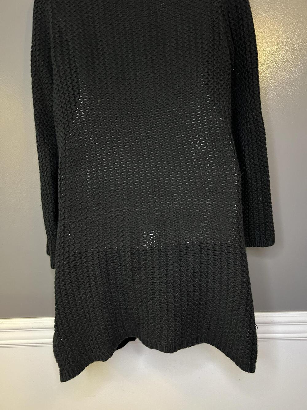 Lucky Brand Cardigan Sweater Womens Medium Black Open Knit Long Duster Pockets - Picture 8 of 9